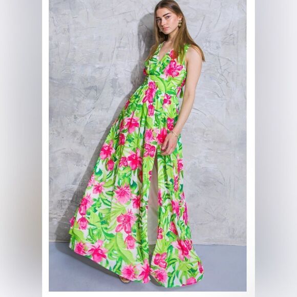 Flying Tomato Dress Maxi Floral Pink Green Size S - Picture 2 of 12